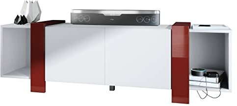 Vladon Lowboard Ida 149 x 45,5 x 34 cm Buffet TV avec 4 Compartiments et Portes PTO, Caisson en Blanc Mat, façades en Bordeaux Haute Brillance | Grand Choix de Couleurs