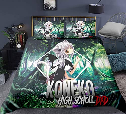 High School DxD Toujou Koneko-Q Version Anime Bettwäsche-Sets Cartoon 3D-gedrucktes Polyestergewebe 1 Bettbezug + 2 Kissenbezüge (keine Bettdecke)