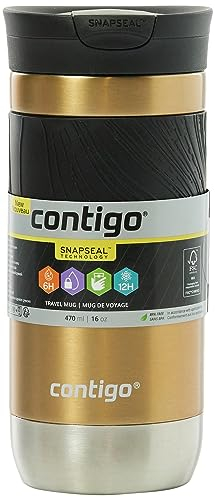 Contigo Byron Snapseal Travel Mug | Stainless Steel Thermal Mug | Vacuum Flask | Leakproof Tumbler | Coffee to Go Mug with BPA Free Easy-Clean Lid | Chardonnay | 470 ml