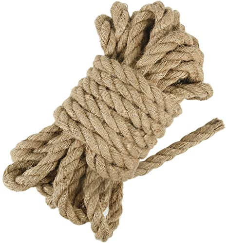 18mm Jute Rope, 10M Thick and Strong Natural Jute Twine for Gardening, Bundling, Camping, Decorating (Brown)