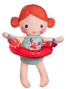 Lilliputiens - Poupée de bain Axelle avec bouée crabe - Jouet interactif pour le bain avec bouée amovible en forme de crabe - Stimule l’imagination - Séchage rapide - Idéal bain - dès 9 mois - 83425