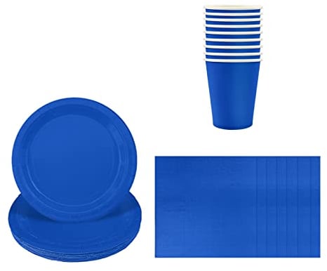 Solid Color Dark Blue Tableware Set Decor,20 Paper Napkins 16 Paper Cups 16 Paper Plates in Blue,Disposable Paper Tableware Birthday Decorations for Him,Her,Men,Women,Adults Party,Kids Party