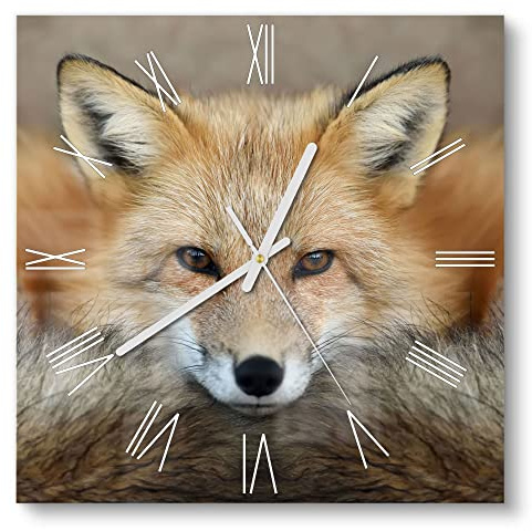 DEQORI Glasuhr | 30x30 cm | Motiv Reineke, der Fuchs | ausgefallene leise Design Uhr aus Glas | Wanduhr für Wohnzimmer & Küche | moderne Hingucker Uhr für die Wand