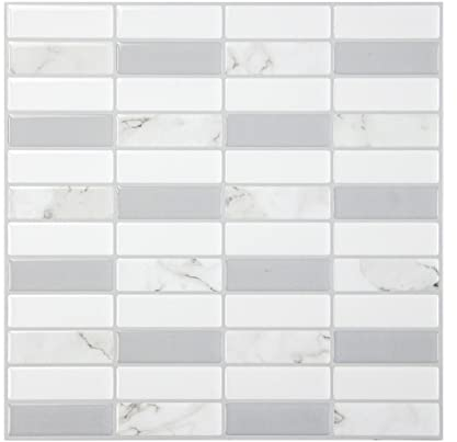 Klebefliesen 3D Selbstklebend Fliesenaufkleber, 10 stück Grau Wandfliesen Küche Bad Metro Fliesen Fliesendekor (25.4x25.4cm)