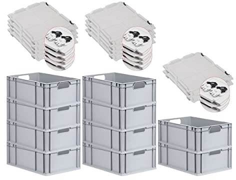 PROREGAL SuperSparSet 10x Eurobox NextGen Economy mit Scharnierdeckel & schwarzen Verschlüssen | Griffe offen | HxBxT 22x40x60cm | 44 Liter | Eurobehälter Transportbox Transportbehälter Stapelbehälter