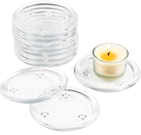 SWAWIS 10 Stück 10cm Glas-Runde Kerzenteller, Transparent Kerzenständer Aus Glas, Glasuntersetzer für Kerzen Tassen Küche Esszimmer (Innendurchmesser 7.6cm)