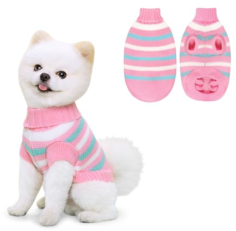 Lyneun Hundepullover, Gestrickt Hunde Pullover Kleine Hund, Warm Pullover für Hunde, Gestreifter hundepulli, Bequem und Weich Winter Welpenpullover für Kleine Hunde und Katzen (Rosa, M)