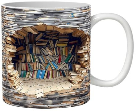 Usper 3D Bücherregal Tasse, Keramik Bücherregal Kaffeetasse, Kreatives Raumdesign 3D Effekt Buchtasse Bibliothek Regal Tasse Buch Club Keramik Tasse Geschenk für Buchleser/Liebhaber