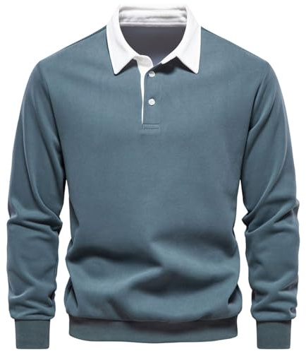MakingDa Mens Sweatshirts Polo Collar Long Sleeve Pullover | Regular Fit, Cotton Blend, Autumn Winter Warm, Contrast Polo Collar, Ribbed Cuffs & Hem, Smart Casual