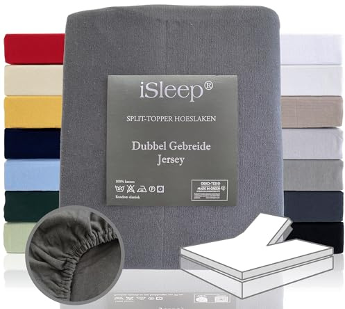iSleep Split Topper Spannbettlaken doppelt gestrickt Jersey Combed Yarn 100% Baumwolle (Anthrazit, 180x200/210 cm)