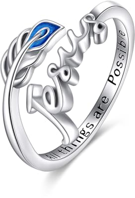 Feder Einstellbare Ring Sterling Silber Jesus Reinheit Ringe Blatt Schmuck für Teenager-Mädchen Christian