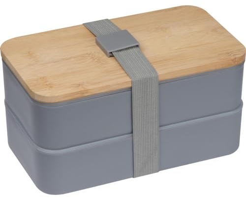 Große Brotdose / Lunchbox / 2-stöckig / mit Besteck / Farbe: grau