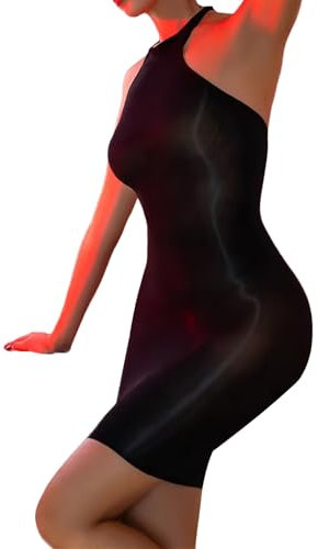 RUIBAVYA Bodystocking Women Kleid Strumpfhose GläNzend Nylon Bodysuit Oil Shiny Pantyhose Bodystocking Sexy Enges Kleid Catsuit mit HäNgendem Hals