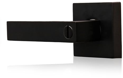 XFORT Quad Privacy Knob Set Matt Black, Door Knob with Lock for Internal Wooden Bathroom Doors, Complete Set with Tubular Latch