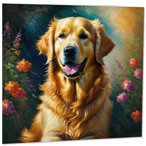 Golden Retriever Grußkarte – Hunde-Illustration, 145 mm x 145 mm