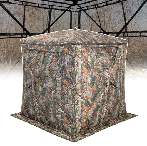 GOPLUS Jagdzelt, Camouflage Tarnzelt mit 270 Grad Einwegsicht für 2-3 Personen, tragbares Pop up Zelt mit Tragetasche, Tarnversteck für die Jagd, Naturfotografie & Tierbeobachtung