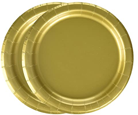 WedDecor Lot de 16 assiettes à dessert rondes jetables en carton doré de 18 cm pour pique-niques, mariages, barbecues, anniversaires, fêtes prénatales et événements de Noël