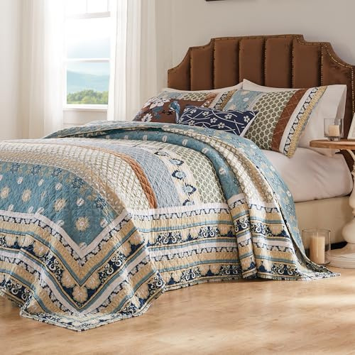 Greenland Home Thalia Quilted Bedding Set, 3-Piece Jumbo King, Blue, One Set