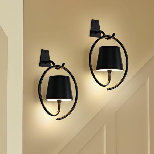 Faithorse Wandleuchte Innen, 2 Stück Wandlampe mit Akku, Wandleuchte ohne Stromanschluss LED Lampe mit 3 Farbtemperatur Außenleuchte Kabellose Wandleuchten für Schlafzimmer Wohnzimmer Treppe (Schwarz)
