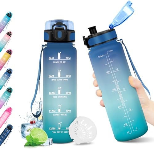 KollyKolla Trinkflasche Kinder 500ml, Sport Trinkflasche Kohlensäure Geeignet, Auslaufsicher, Wasserflasche mit Zeitmarkierungen, Water Bottle für Kinder, Schule, Fahrrad, Sport, Maedchen, Junge
