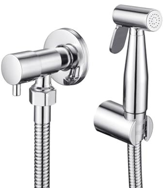 Inguz - Synax - Grifo para el WC, ducha de mano con pulverizador, Ducha higienica íntima para sustitución del bidet. Kit cumpleto, rociador, manguera y valvula. (Cromado)