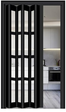 Schiebetür Falttür falttüren innentüren Innen Akkordeon Tür für Schrank, Schwarze Aluminium-Falttüren Schiebetür/ Temporäre Tür Raumtrenner mit klarem Acrylglas und Handgriff, Multifaltbare Akkordeon-