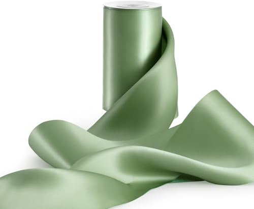 FAKILO Geschenkband 10 cm Breites Satinband Band Große Schleifenband für Hochzeit, Geschenkverpackung, Weihnachten, Stuhl-Schärpen, Scherpe, Grand Öffnung (Salbeigrün, 10 cm x 9,1 m)