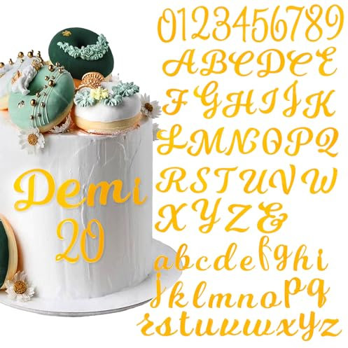 Werownsgso 54 Stücke von A-Z Buchstaben und 0-9 Ziffern Tortendeko, Buchstaben Deko Torte, Goldne Acryl Kuchen Deko, für Hochzeit Jubiläum Geburtstag