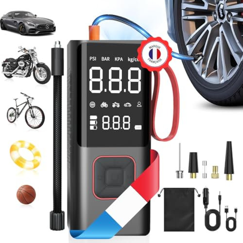 Compressore Aria Portatile 7500mAh - Mini Compressore Elettrico Auto Moto Bici - Gonfia Gomme LED USB-C - mini compressore portatile - 150 PSI, Schermo Digitale