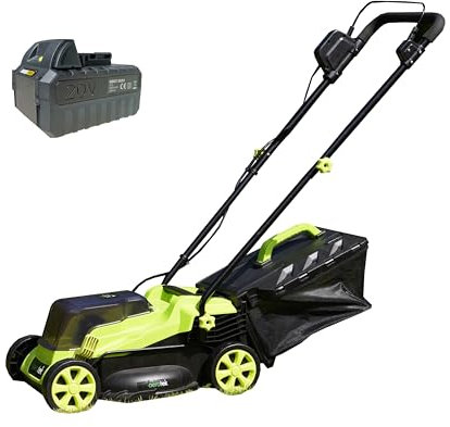 Aerotek 20V Cordless Lawnmower 2 x 4Ah Lithium-Ion Battery & Charger Wide Cutting Width 5 Cutting Heights Large Collection Box Fast Charge