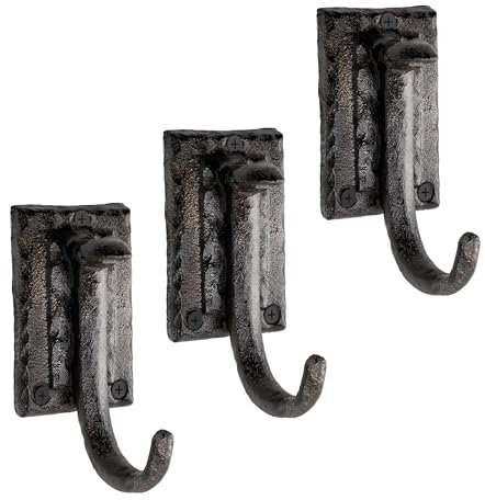Rustic State 3 Stück Platte Wandhalterung Gusseisen Haken Mantel Handtuch Tasche Hut Kleiderbügel Eisenbahn Spike Rack mit Hammereffekt Textur Schwarz
