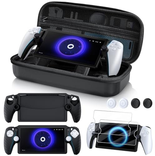 KINWIN 8 in 1 Accessories Bundle Compatible with PlayStation Portal, EVA Carrying Case for PS Portal with Silicone Protective Cover, 2 Pack Screen Protectors and 4 Thumb Grips for PS5 Portal Console