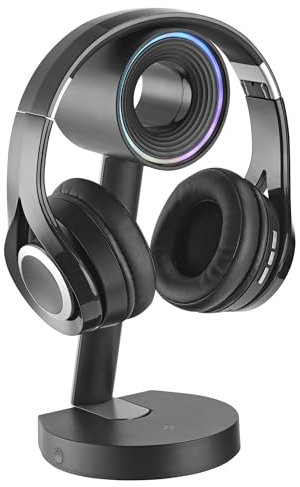 Outshine Gaming Orbit RGB Headphone/Headset Stand with Wireless Charging, Adjustable RGB Lighting, 15W Qi Charger, USB & Type-C Ports, 3.5mm Audio Port, Premium Headset Holder, Non-Slip Base