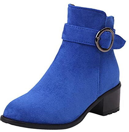 Generico Stivali Polpaccio XXL Stivali per Polpacci Grossi Stivali da Donna alla Stivali in Pelle Scamosciata con Cerniera Laterale con Fibbia Decorativa Stivali Indianini Primaverili (Blue, 38)