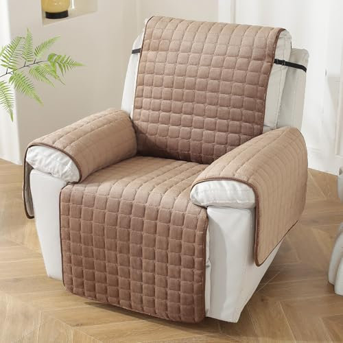 Royhom Flanell Sofa Überzug Waschbar Sofabezug 1 Sitzer, Sofaschoner rutschfest für Leder-Couch und Stoffsofas, Weicher Couch Überzug Mit Verstellbarem Elastischer Riemen (Quadrat, Kaffee)
