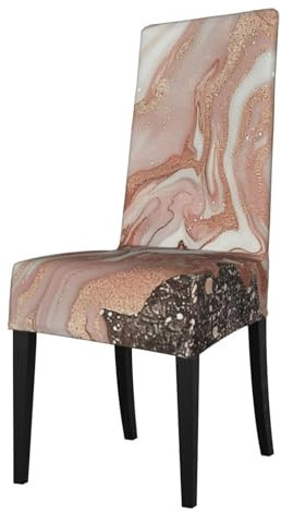 BEIVGOXL Marble Color Rose Gold Printed Dining Chair Cover -Removable Washable Chair Covers for Most Dining Chairs, Including Those in Hotels, Kitchen Wedding Party Banquet