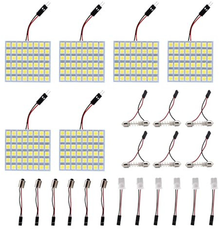 HUAZIZ 6 piezas blanco 5050 48-SMD LED panel domo luz, panel de lectura interior, lámpara con cable interior+18 piezas adaptador de guirnalda
