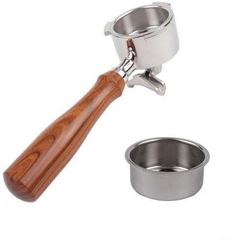 Zilimontt Porte-filtre expresso sans fond de 51 mm à double bec avec panier filtrant non pressurisé, poignée en bois confortable pour machine à cappuccino, cafetière résistant à la rouille