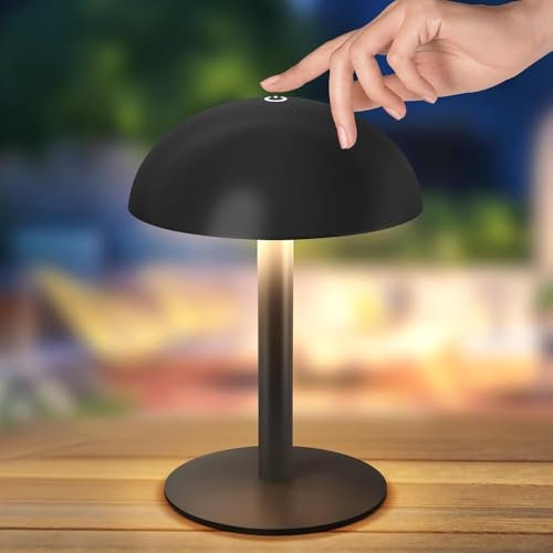 FUYO Wiederaufladbare Nachttischlampe Dimmbar - Berührungsempfindliche Pilz-Tischleuchte mit Einstellbarer Helligkeit, Batteriebetrieben Tischlampen Nachtlicht für Schlafzimmer (Schwarz)