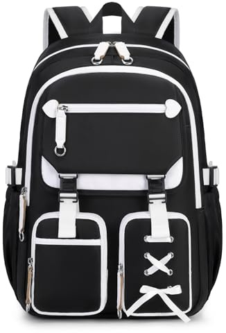 Tanou Mochila Instituto Adolescentes, Mochila Escolar Niña de Secundaria y Bachillerato de 9-18 Años, Mochila Grande Colegio Impermeable con Correa para Carro, Negro