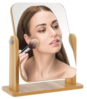 GIDWRIY Kosmetikspiegel Holz 22 X 17 cm,Standspiegel Tischspiegel Klein Stehend,Schminkspiegel Schminken Rechteckiger,Cosmetic Table Mirror,Reisespiegel Ohne Lampen,Dekorative Spiegel für Bad