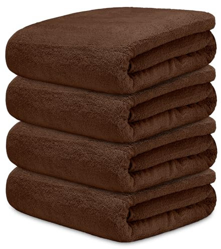 DECASATEXTIL Juego 4 Toallas Baño Grandes 70x140cm Algodón 450g/m² – Suaves y Absorbentes – Toallas de Ducha para Hogar, Gimnasio o Hotel (Marron)