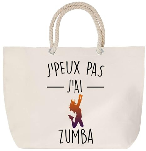 Planetee Sac de plage Zumba J'peux pas – Cadeau Passionné Anniversaire Noël – Grand Sac de Transport, Sport – Coton et anse corde