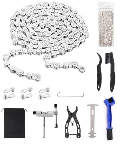 6 7 8 Speed Mountain Bike Chain for Road Riding Racing Cycling, Bicycle Chains Link Removal Tool Repair Kit, 3 Quick Links Breaker Plier Checker Cleaning Brushes, Change Gears Smoothly Maintenance