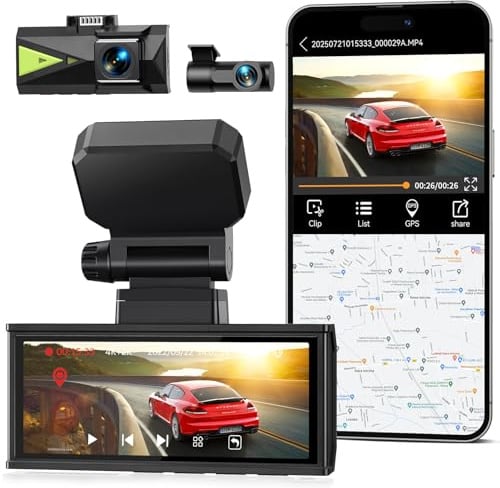Volam Dashcam Delantera y Trasera 4K + 2K, GPS Dash CAM con 5 GHz WiFi y Pantalla Táctil de 3,16, Doble Camara para Coche Grabacion, Visión Nocturna, Gran Angular de 170°, Cámara Vigilancia Coche