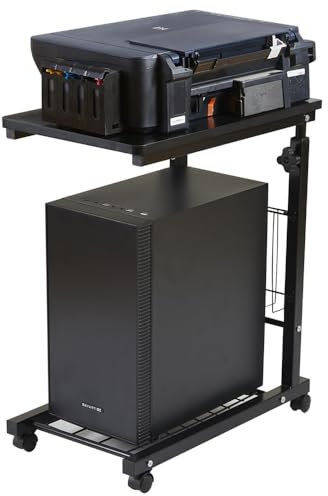 Support Tour PC Support de tour PC réglable en hauteur, support d'unité centrale mobile à 2 niveaux, support d'imprimante, support de boîtier PC avec roulettes for le bureau à domicile Support PC sous