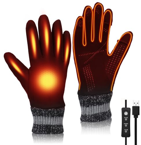 Fizzyo USB beheizte Handschuhe, warme Winter beheizte Handschuhe mit 3 verstellbaren Temperatur Rutschfester elektrischer Touchscreen Hand Warmer Arbeitshandschuh Unisex waschbarer Fleecing-Handschuh