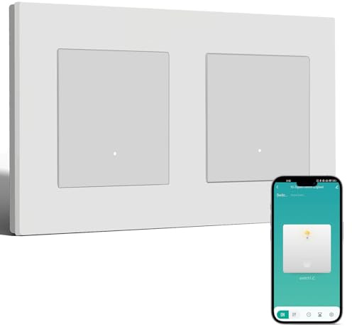 BSEED Double Zigbee Interrupteur Cadre en PC 1 Gang 1 Voie avec Bornes à Ressort,Smart Interrupteur Compatible avec Alexa et Google Home(Nécessite Gateway Hub et Fil Neutre),Blanc