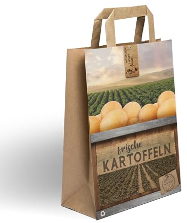 250 Papiertragetaschen Papiertaschen | Kartoffeln | Papiertüten | 5kg | Flachhenkel