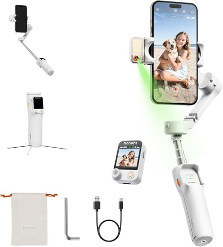 hohem iSteady V3 Ultra Gimbal Stabilizer for iPhone,Phone Gimbal with AI Tracking,Built-in Extendable Rod & Tripod,Fill Light,Detachable Remote Control,Stabilizer for Video Recording| White